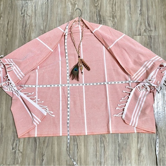 Beach Cape cocoon cover up Turkish upcycled towel w fringe & cabin beach vibe - Picture 8 of 9